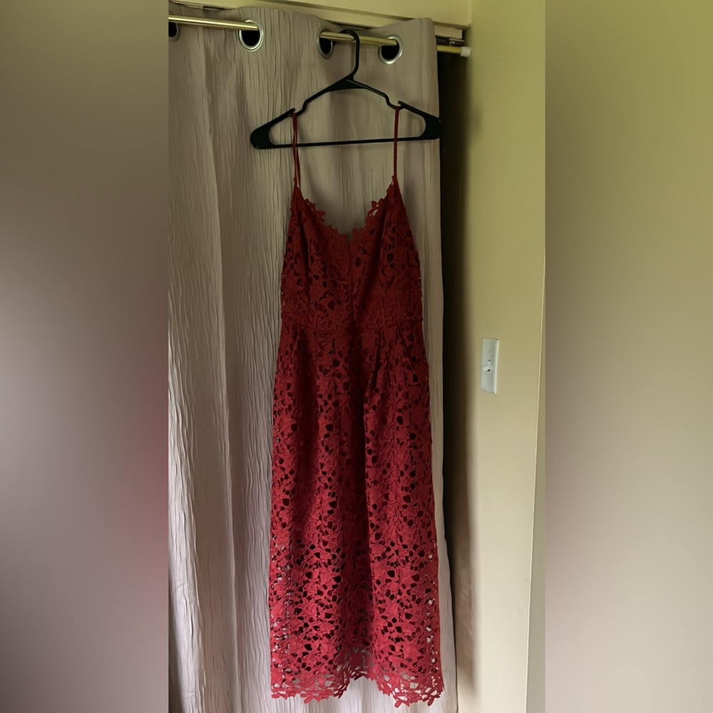 Midi Lace dress from ASTR The Label. Maroon color with slip underneath to knees.